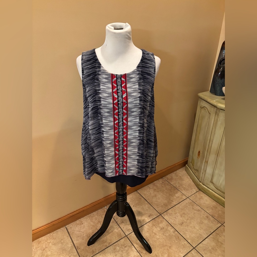 Alfani Womens Sharkbite Hem Overlay Sleeveless Top Size Large Petite